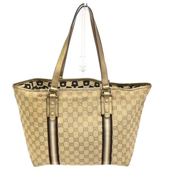 GUCCI GG Sherry Line ShoulderTote Bag Canvas Leather Beige Italy - Picture 2 of 14